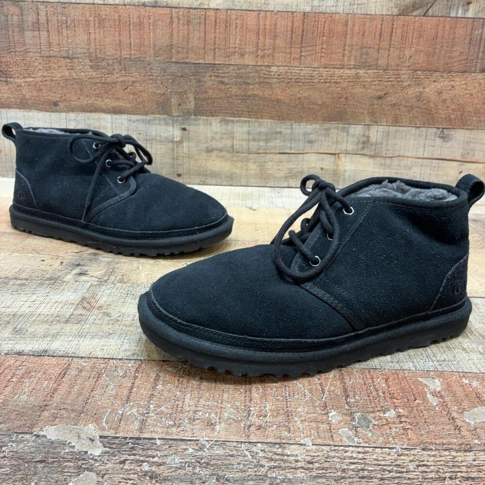 UGG Neumel Boots Mens Size 9 42 Black Suede Shearling Lined Chukka Ankle Winter